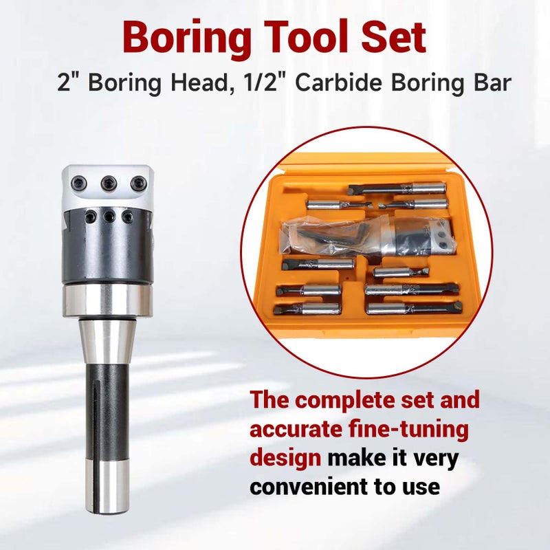 findmall 9pcs 2" Boring Head R8 Shank Boring Tool Set 1/2" Carbide Boring Bar Set Milling Fit for Milling Machine - Image 5